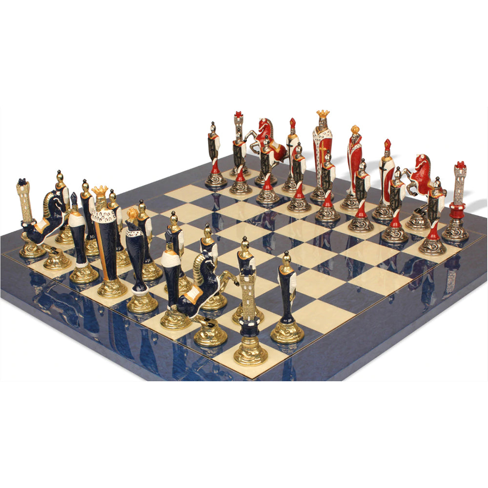 Italfama Renaissance Theme Hand Painted Metal Chess Set with Blue Ash